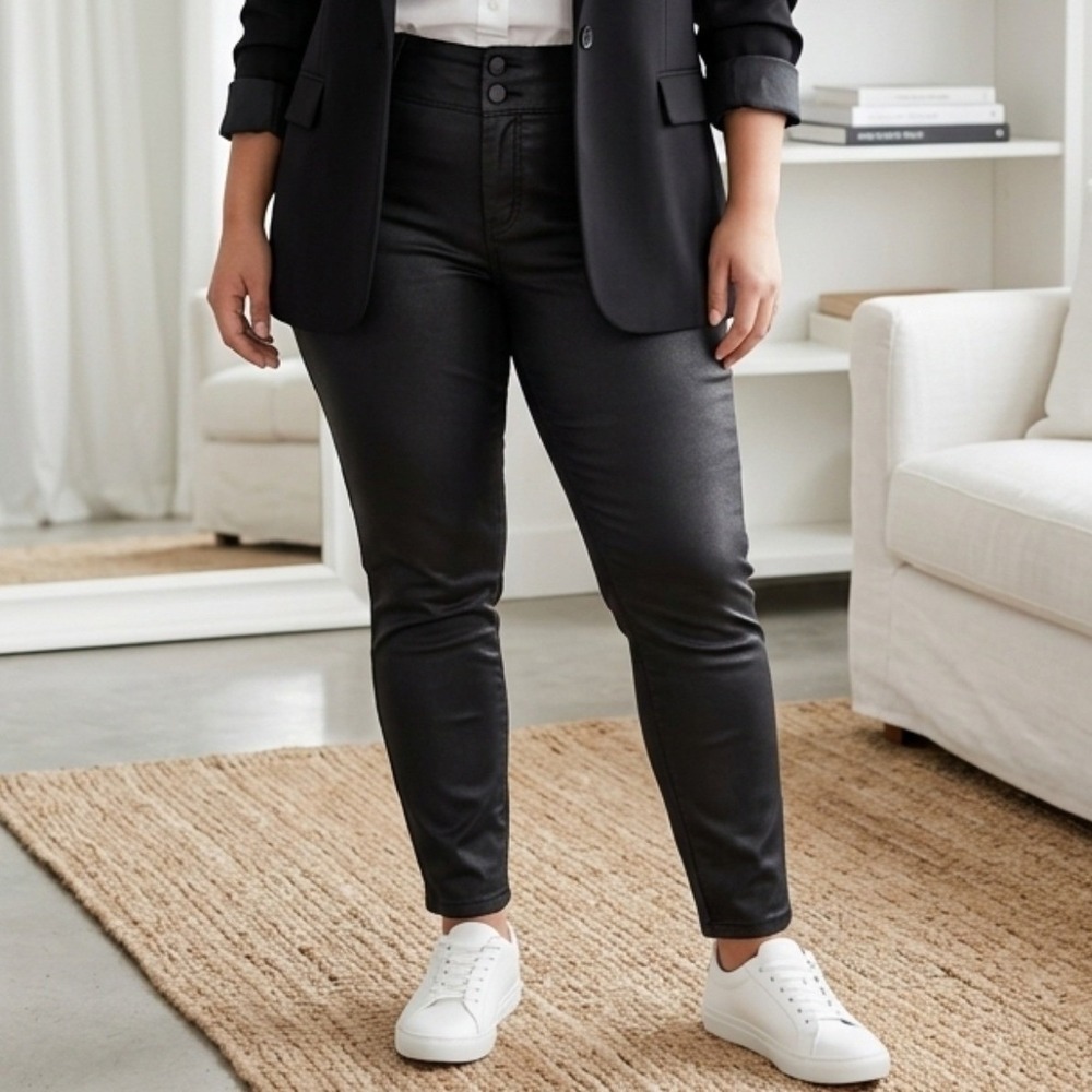 Lane Bryant Skinny Jeans‎ Womens 22 Black High Rise Triple Button Flex Magic Fit